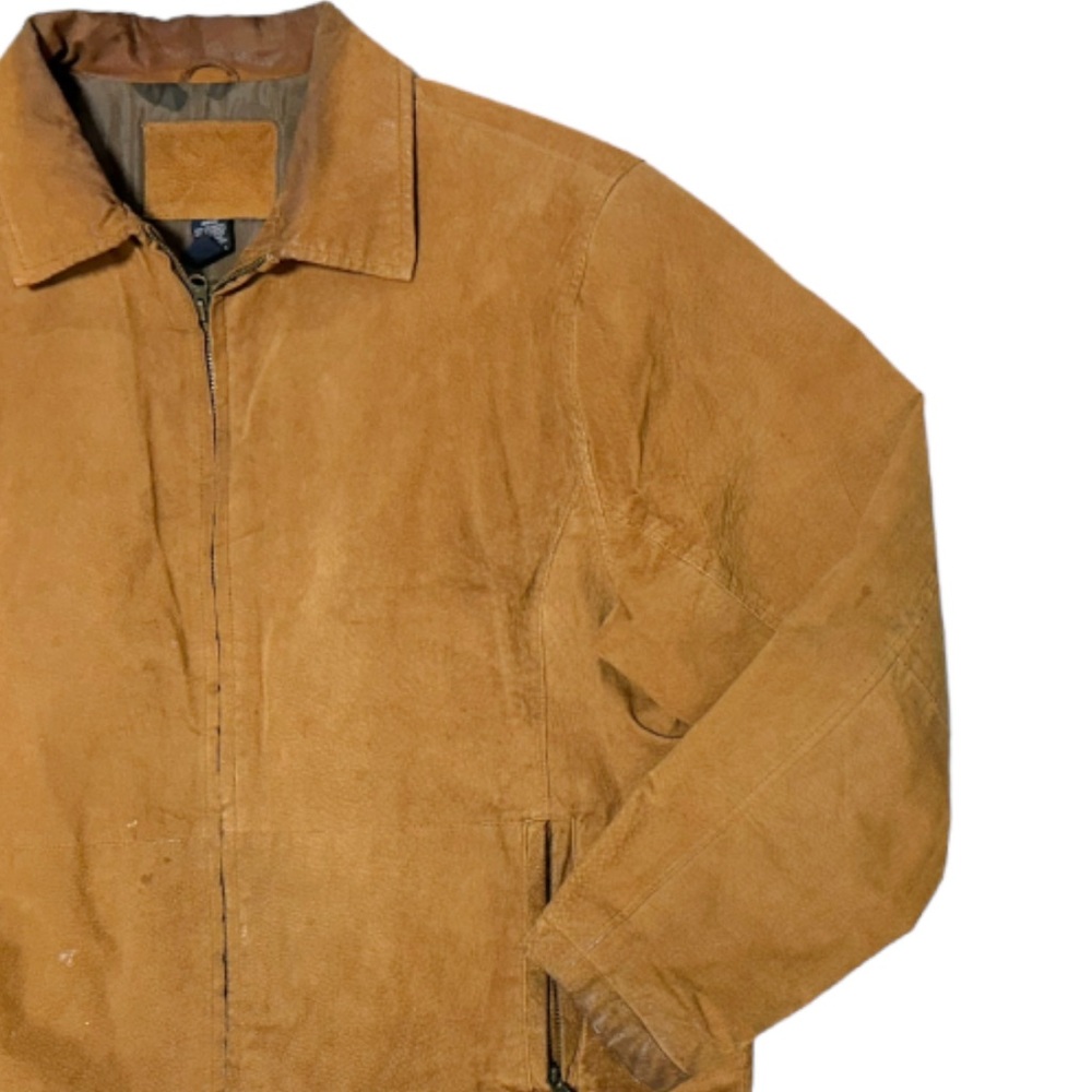 Vintage 90s Men’s Relaxed Fit Full Zip Nubuck Leather Jacket in Tan. Size Large - Picture 4 of 5